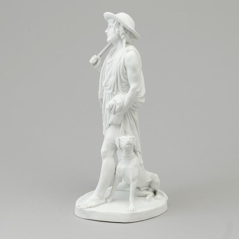 A bisquit sculpture of a huntsman, after model by Bertel Thorvaldsen. Bing & Gröndahl, Denmark, 20th Century.
