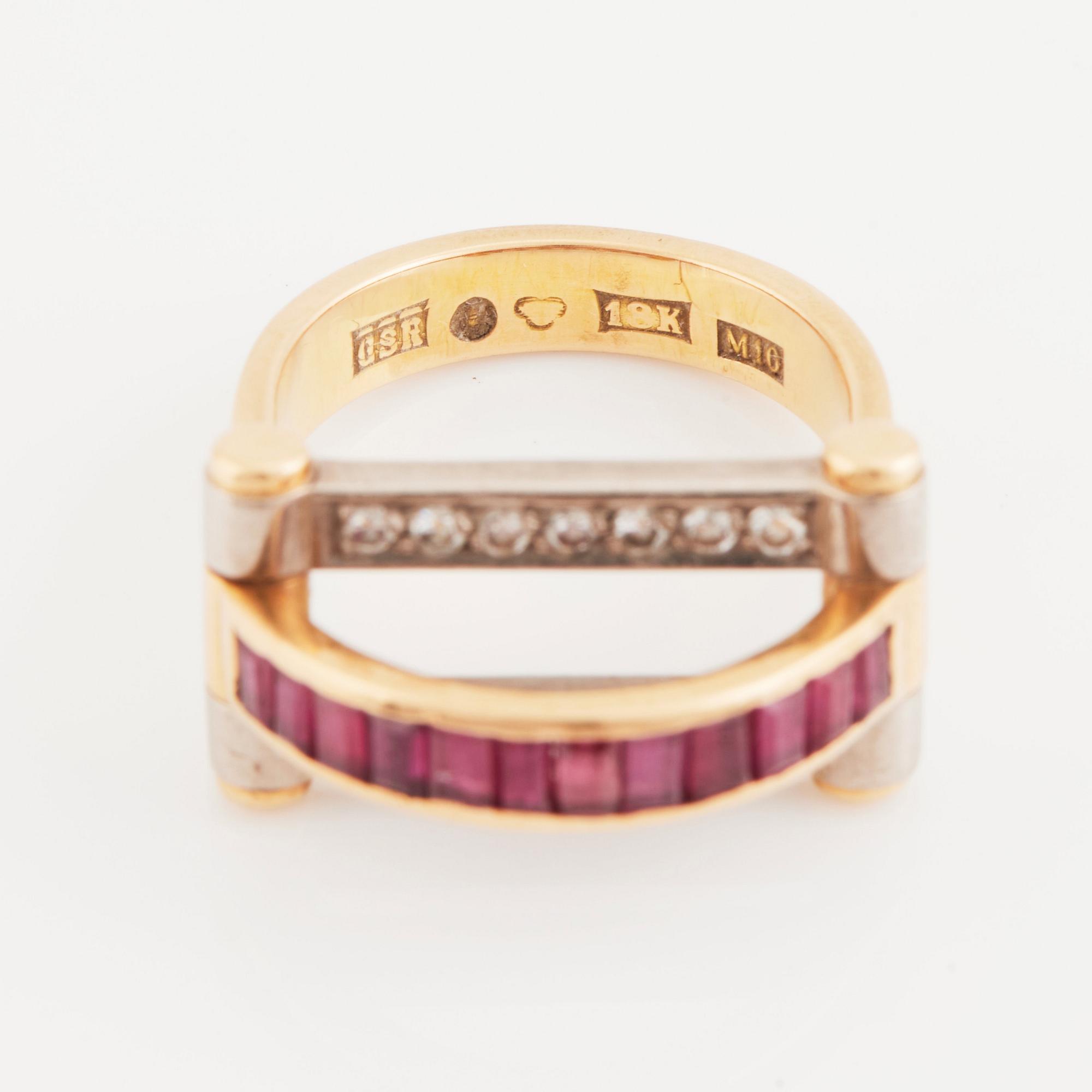 Glenn Roll an 18K gold ring set with rubies and brilliant cut diamonds, Stockholm 1986.