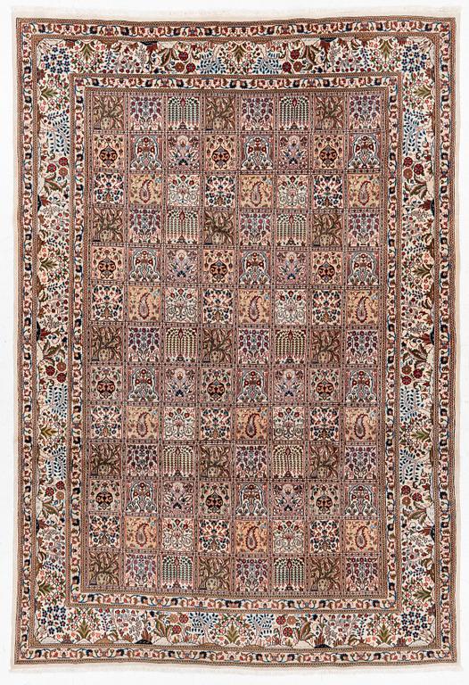 A Moud carpet, part silk, approx. 285 x 195 cm.