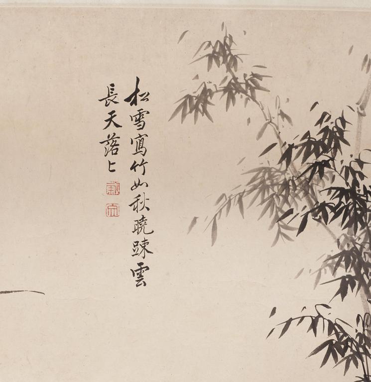 A handscroll of bamboo and orchids and calligraphy, Qing Dynasty, presumably 18th century, signed Jie Wen.