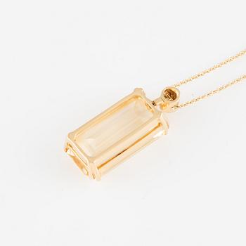 Emerald cut citrine and brilliant cut diamond necklace.