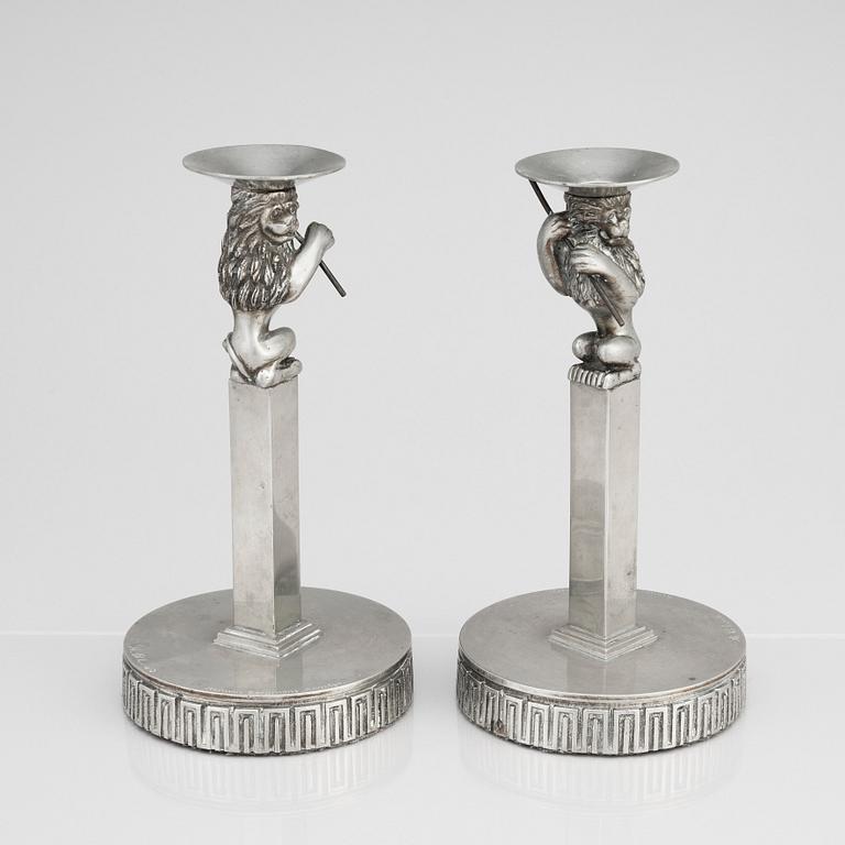 Anna Petrus, a pair of pewter candlesticks, Herman Bergmans Konstgjuteri, Stockholm  probably early 1920s.