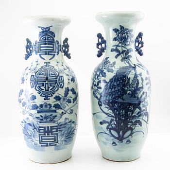 Two Chinese blue and white vases, late Qing dynasty, first half of the 20th century.
