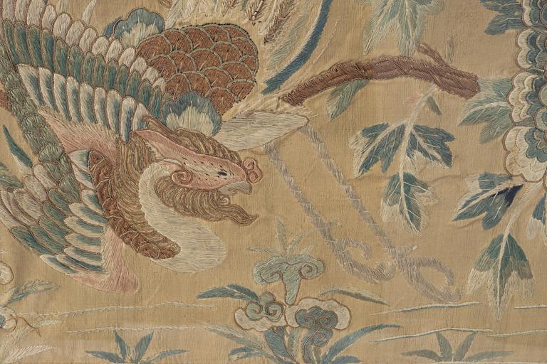A pair of silk embroideries, China, Qing dynasty, 19th century.