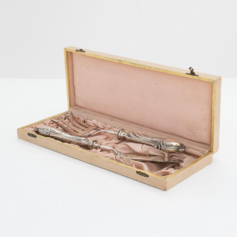 Eugène Doutre-Roussel, fiskserveringsbestick, silver, Paris, Frankrike 1900-talets början.
