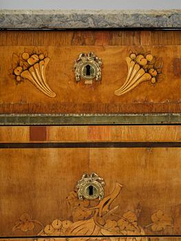 A Gustavian marquetry commode by C. Lindborg (master in Stockholm 1781-1808).