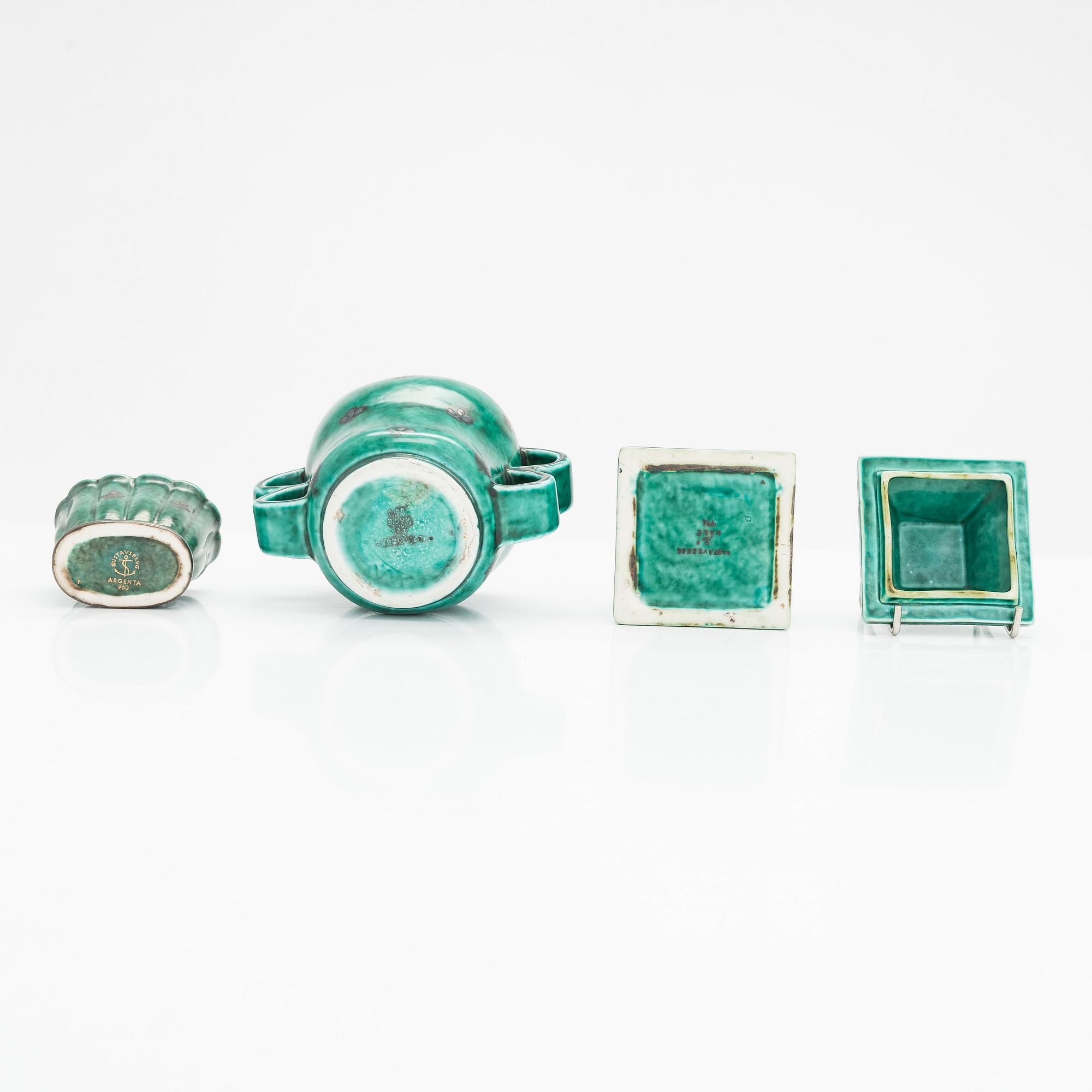 Wilhelm Kåge, An 'Argenta' lidded jar, a cup with handles and a bowl, Gustavsberg, Sweden.