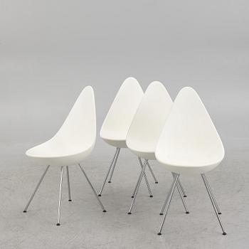 Arne Jacobsen, a set of four 'Drop' chiars, Fritz Hansen, Denmark 2019.