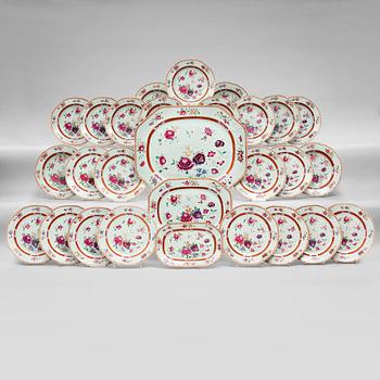833. A part famille rose dinner service, Qing dynasty, Qianlong (1736-95). (comprising 28 pieces).