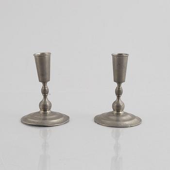 A pair of pewter candlesticks and a dish, Firma Svenskt Tenn, Stockholm 1926-1927.