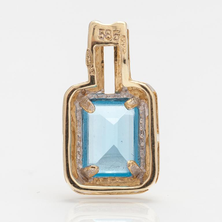 A set of 14K gold earrings and pendant with topazes and diamonds ca. 0.04 ct.