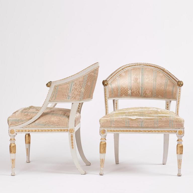 A pair of late gustavian open armchairs, Stockholm, late 18th century.