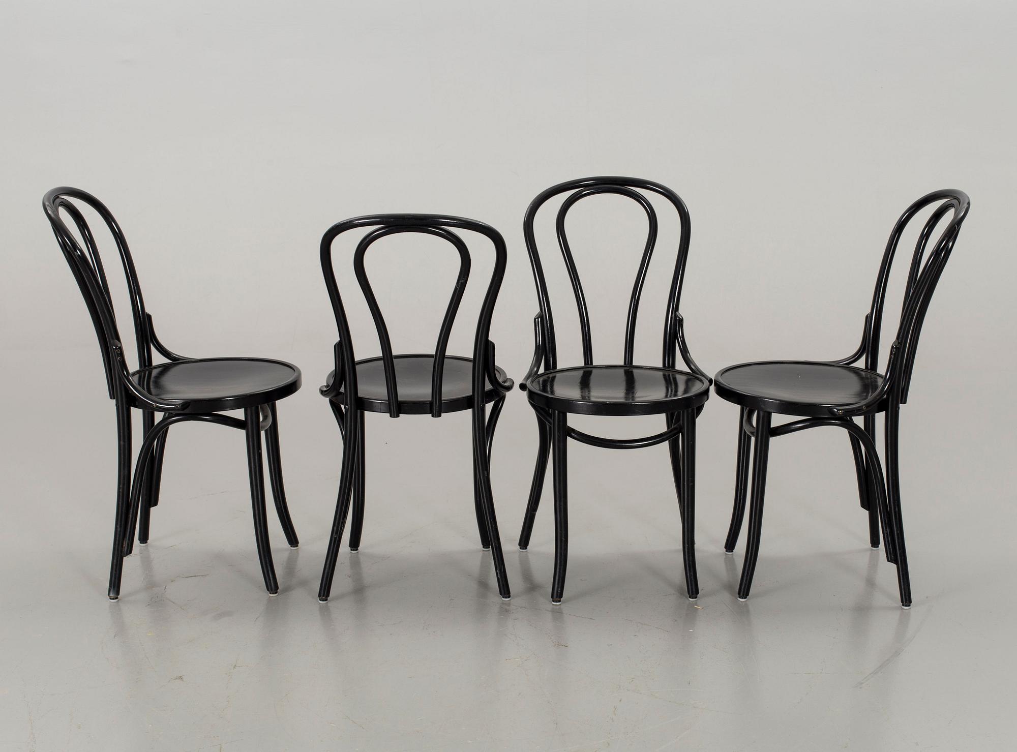 6 BLACK BENTWOOD CHAIRS SECOND HALF OF 20TH CENTURY, THONET-STYLE.
