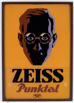 A commercial glass sign, Zeiss Punktal, first half of the 20th Century.