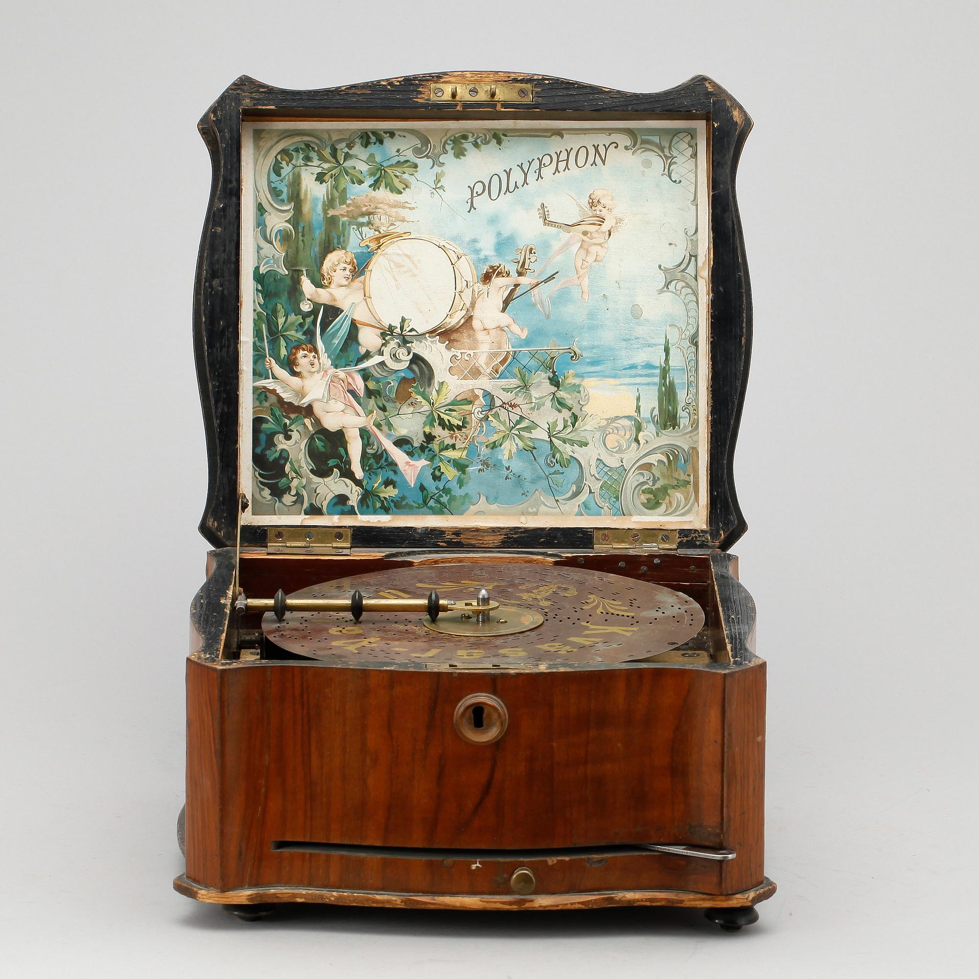 SPELDOSA MED SKIVOR, 33 st, Polyphon, Tyskland, omkring 1900.