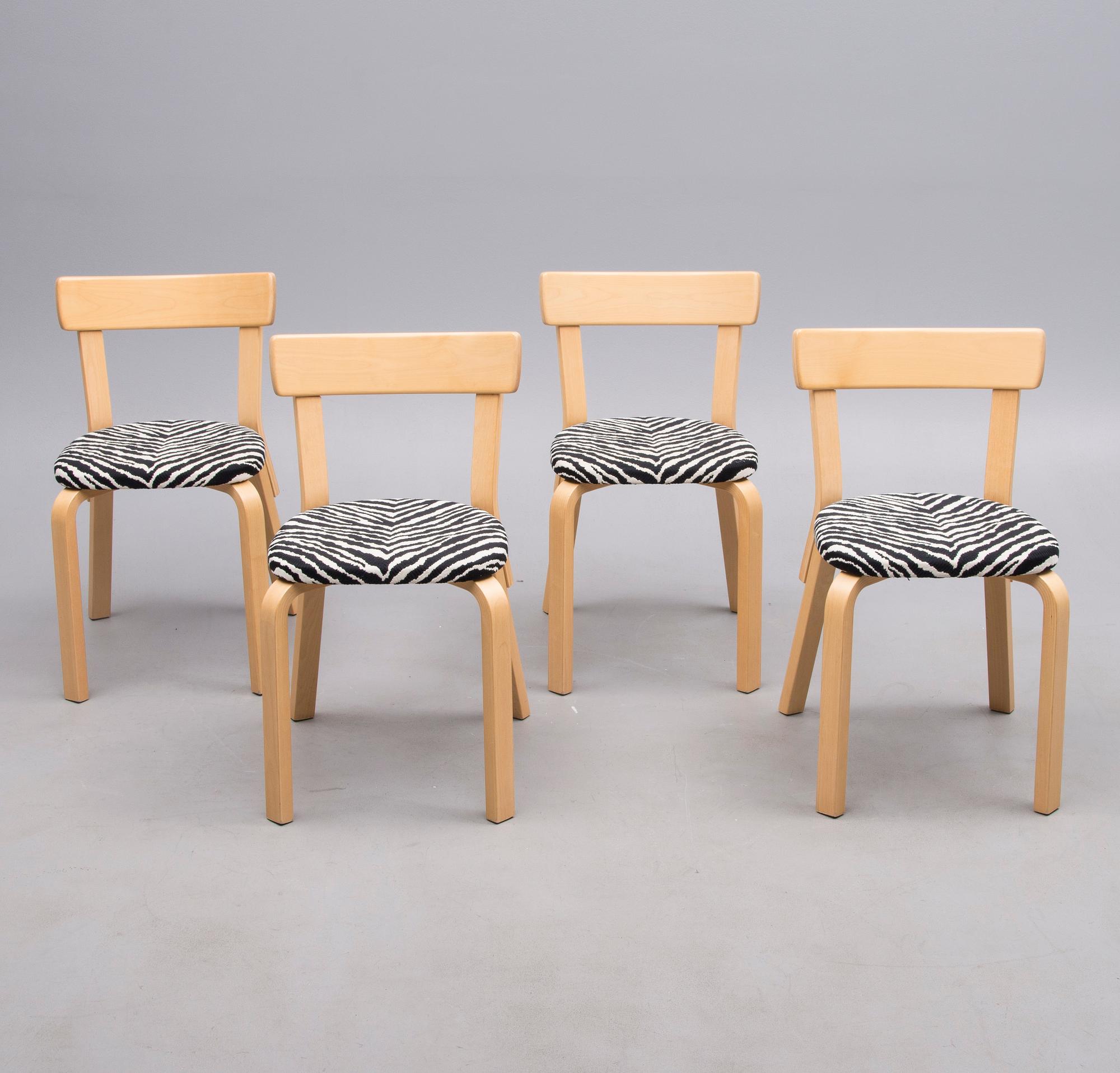 STOLAR, 4 st, modell 69, Alvar Aalto, Artek. Formgiven 1935.