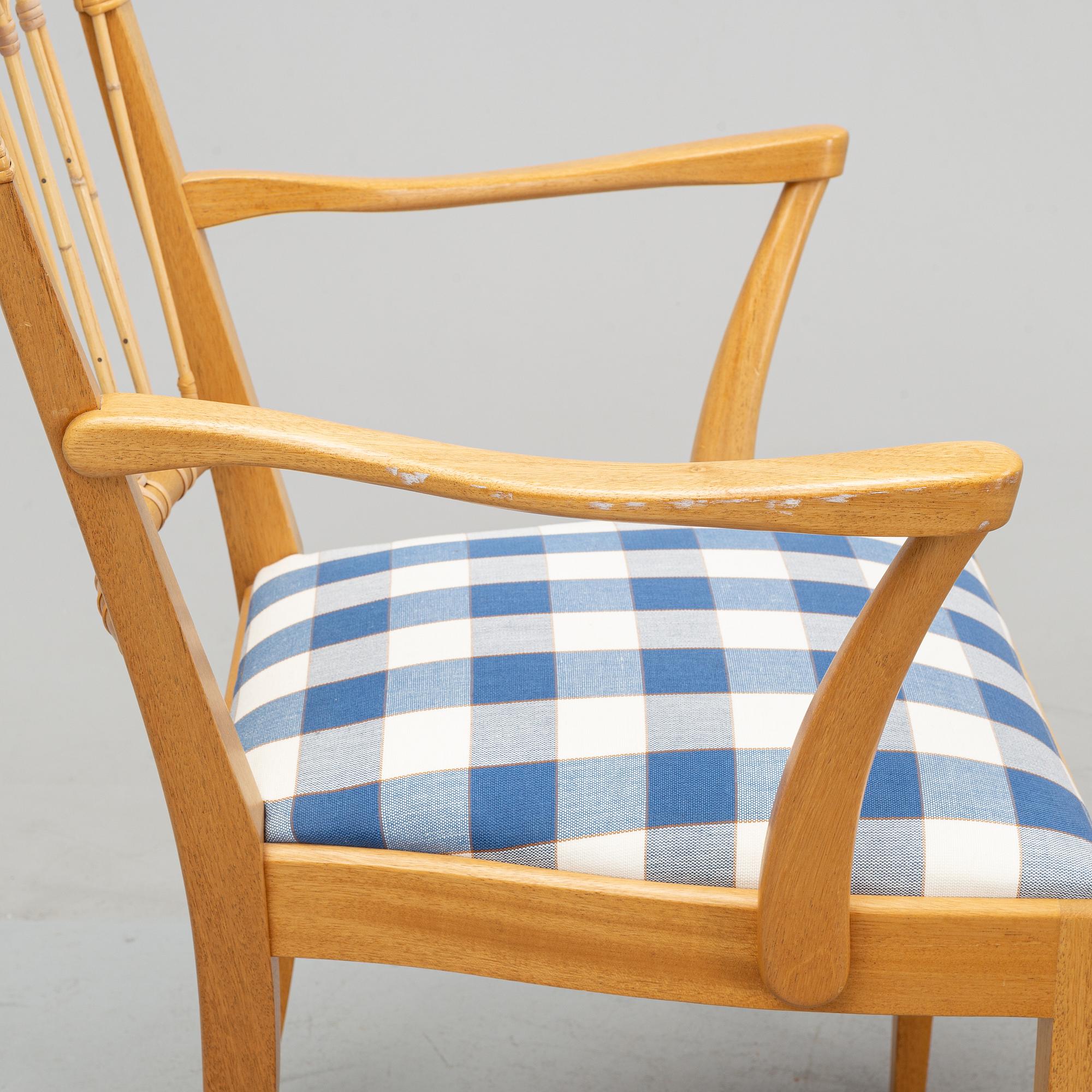 Josef Frank, stolar, modell 1165, 8 st + 2 karmstolar, Firma Svenskt Tenn, formgivna 1946-47.