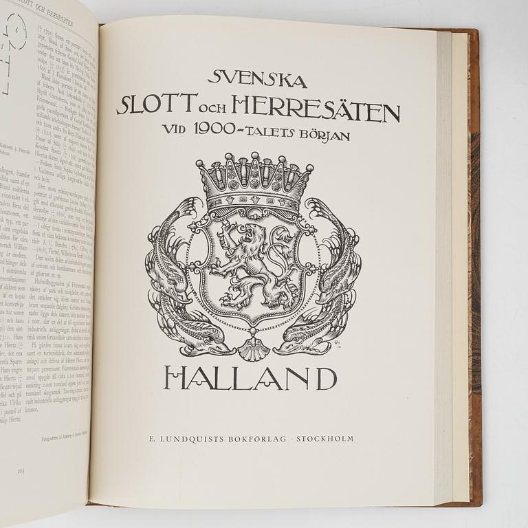 "Svenska slott och herresäten vid 1900-talets början", 5 vol, Stockholm 1908-14; samt Ny följd 4 vol, Stockholm 1918-23.