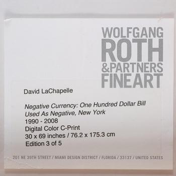 David LaChapelle, "Negative Currency: Fifty Dollar Bill Used As Negative", 1990 - 2008.