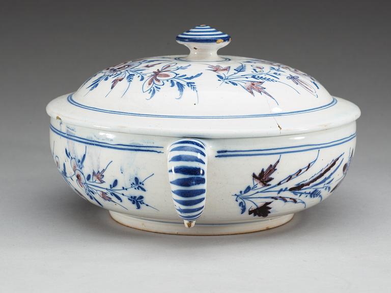 A Swedish Rörstrand faience tureen with cover, 18th Century.