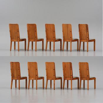 Axel Einar Hjorth, a set of ten stained pine "Lovö" chairs, Nordiska Kompaniet, Sweden, 1930s.
