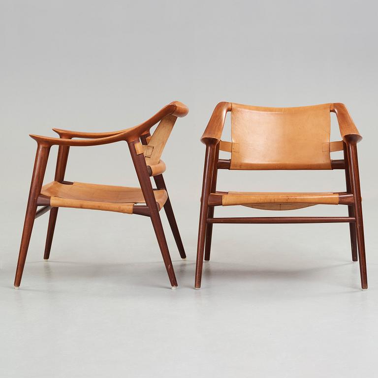 Adolf Relling & Sigurd Resell, a pair of teak and leather "56/2 Bambi-series" armchairs, Norway 1950-60's.