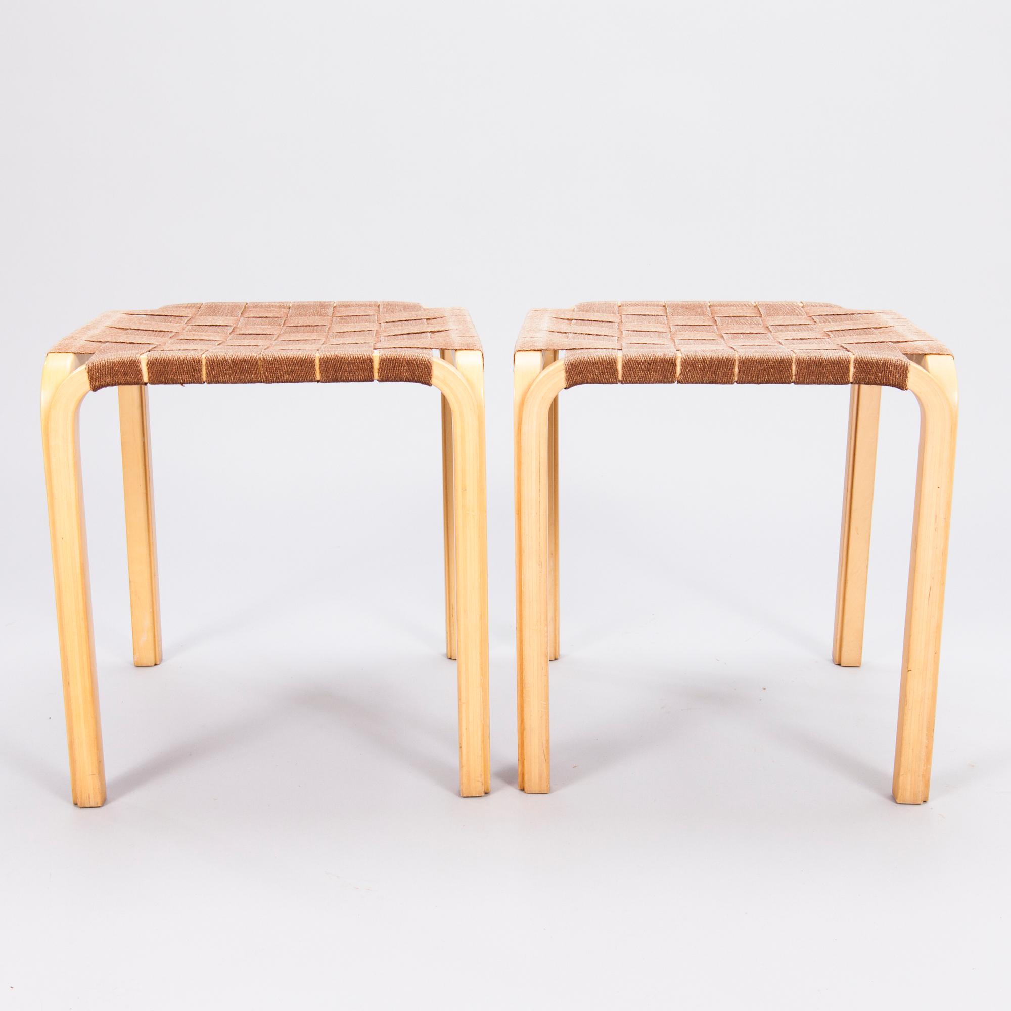 ALVAR AALTO, a pair of mid 20th century 'Y61' stools for Artek. Finland.