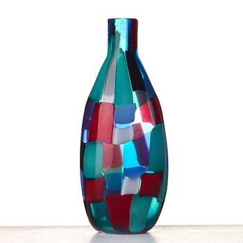 Fulvio Bianconi, a pezzato (patchwork pattern) glass bottle, Venini, Italy 1950's.