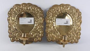 LJUSPLÅTAR, ett par, mässing, jugend.