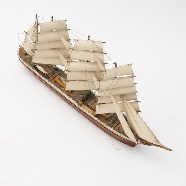 Model boat, four-masted barque, mid-20th century.