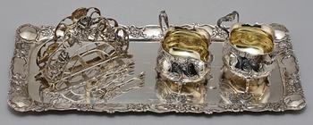 PARTI SILVER, 5 delar, GEWE, Malmö, 1900-talets andra hälft. Vikt 750 g.