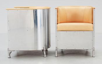 A pair of Mats Theselius 'Aluminium/Theselius' aluminium, birch and leather armchairs, Källemo AB.