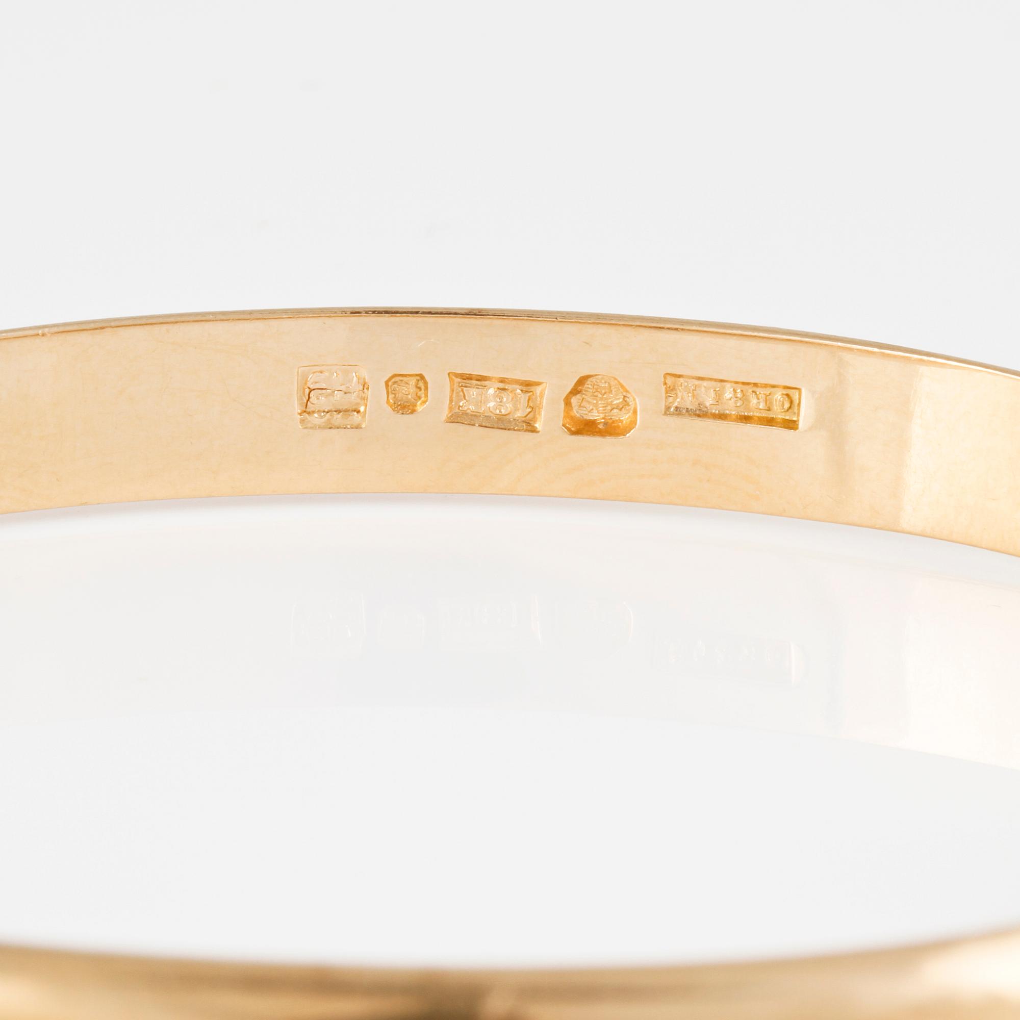 ARMRING, 18K guld, Ossner & Larsson, Göteborg, 1958. Vikt 30,5 gram.
