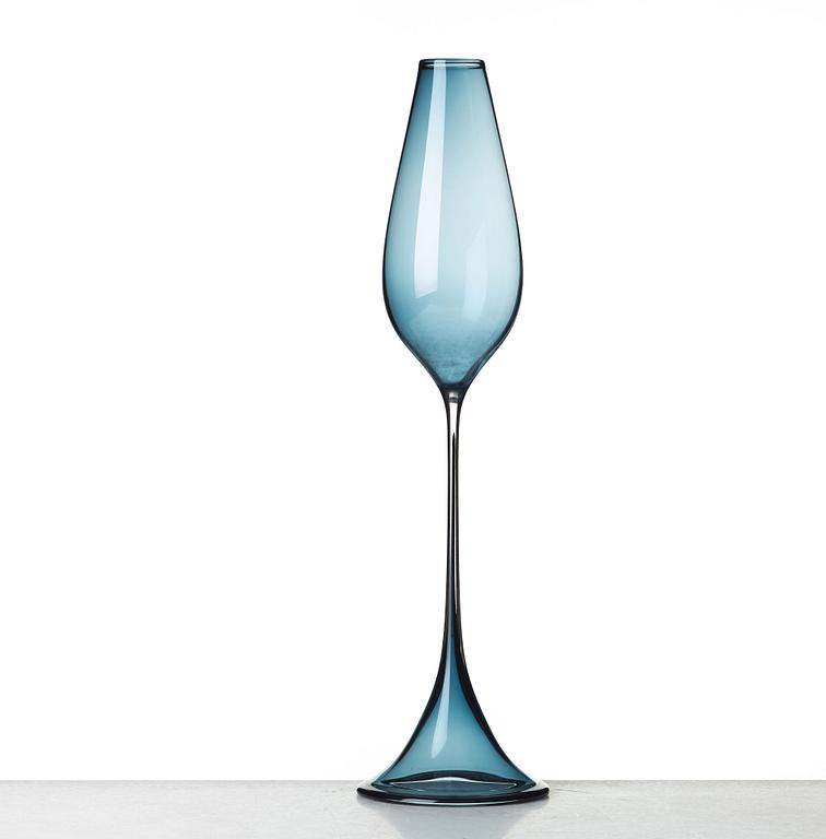 Nils Landberg, a blue tinted glass "Tulip" vase, Orrefors, Sweden 1950's.