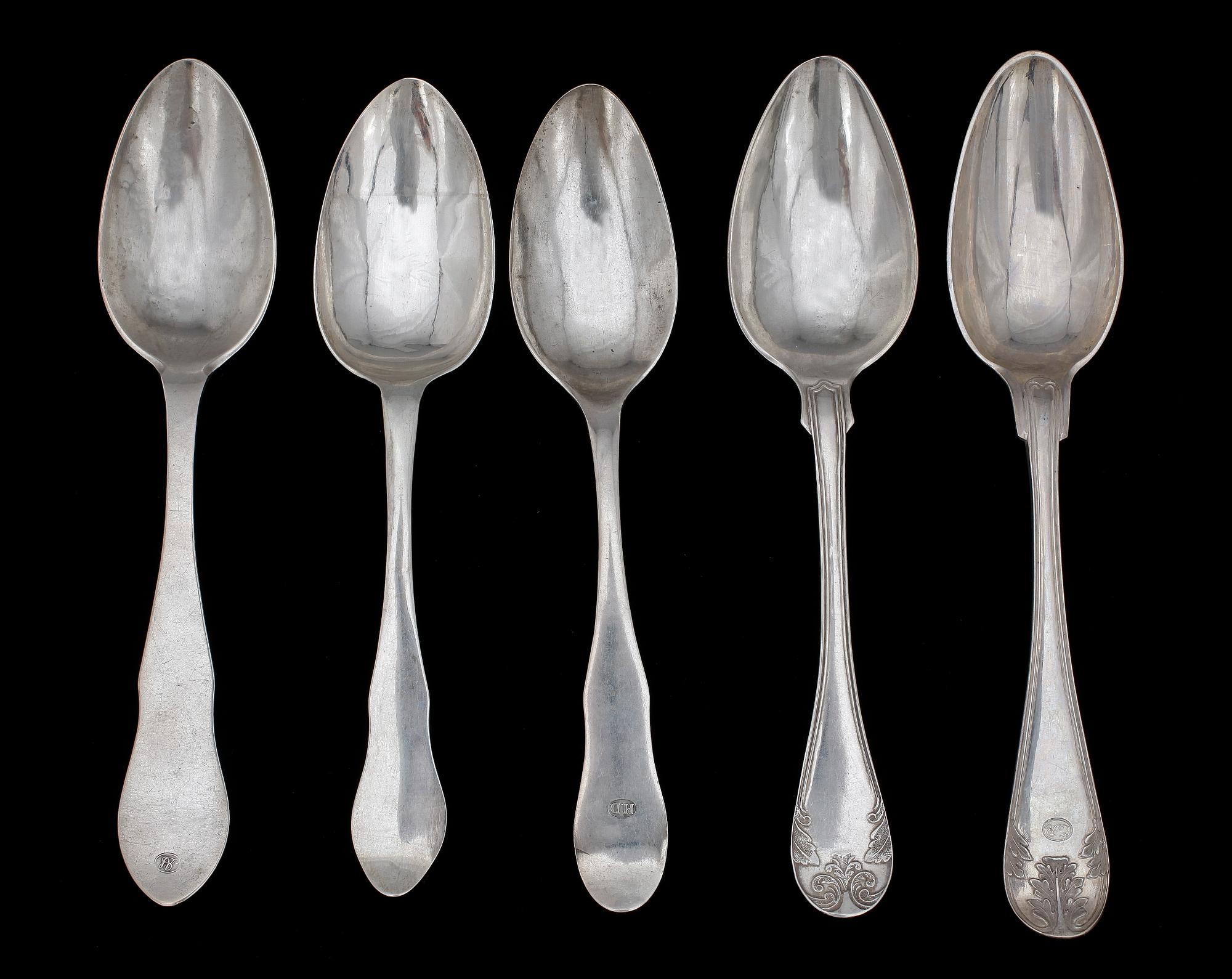 MATSKEDAR, 12 st, silver, bla Carl Petter Norlin, 1834-61. Totalvikt 607 g.
