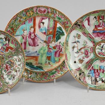 TALLRIKAR, 5 st, porslin, Kanton, Kina, 1800/1900-tal.