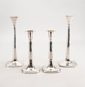 A Swedish 20th century set of two pairs of candlesticks mark of T Eldh Göteborg 1968-70.