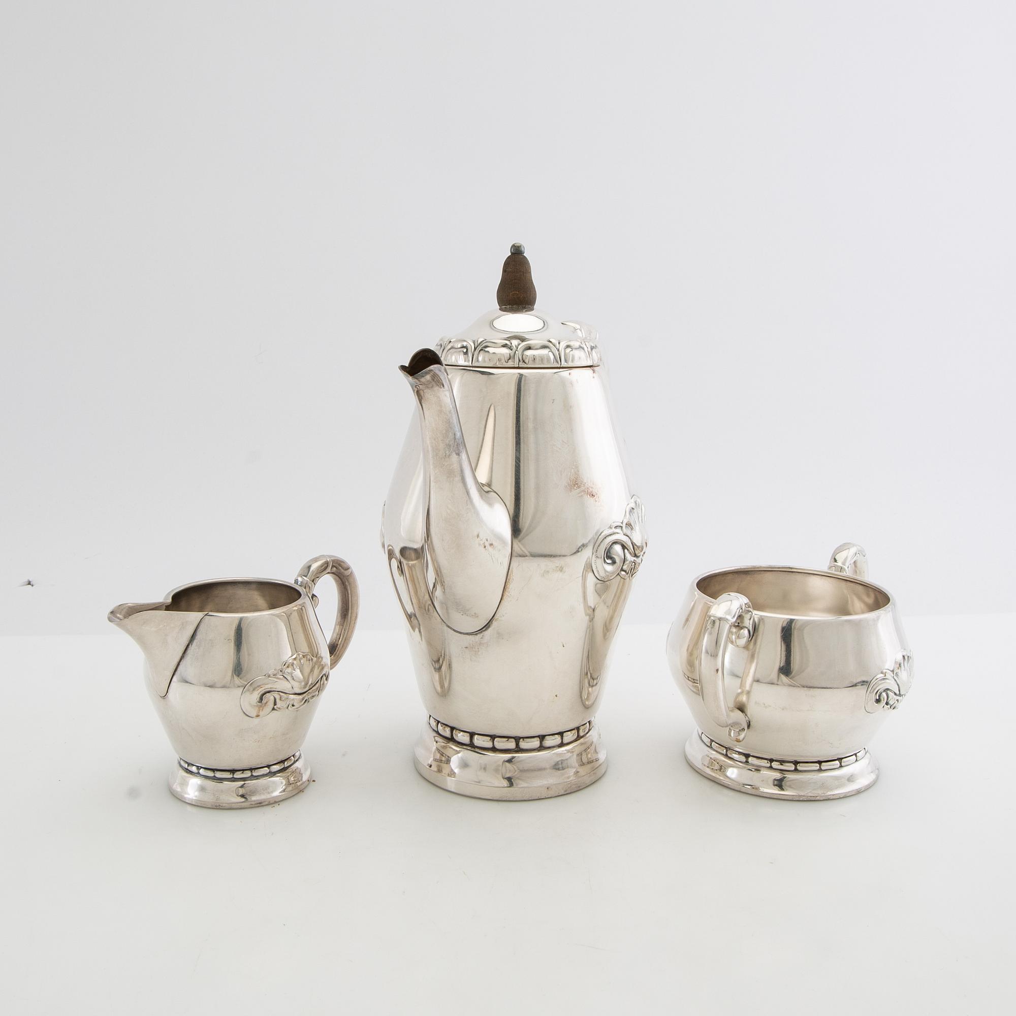 Kaffeservis 3 dlr Jugend 1900-talets första hälft nysilver.