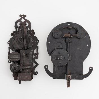 Two wought-iron locks, 17th/18th Century.