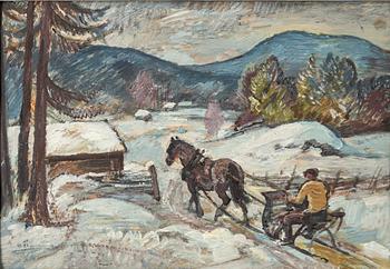 Acke Åslund, Horse in a winter landscape.
