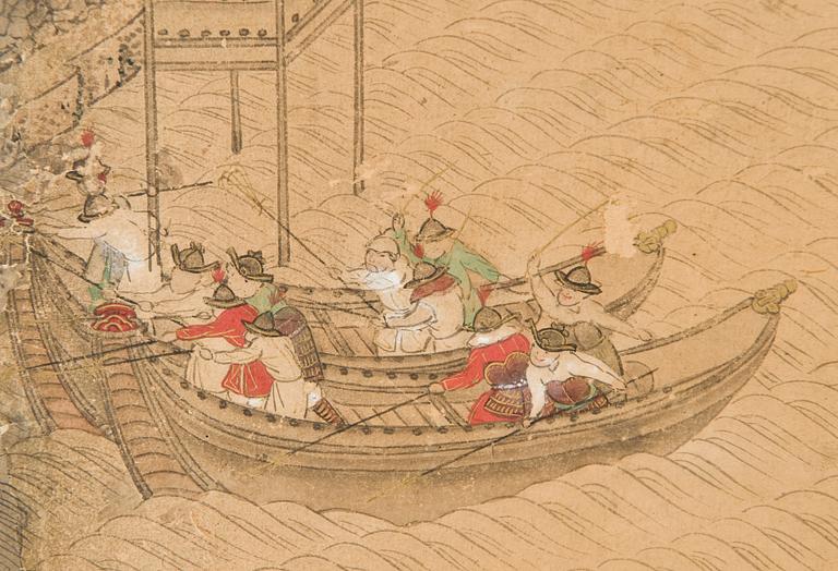 VIKSKÄRM, sex delar, tusch och akvarell på papper. Okänd Japansk konstnär, troligen 1600-tal.