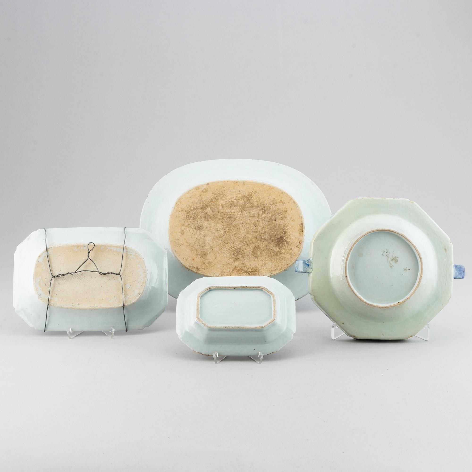 A set of four blue and white dishes, Qing dynasty, Qianlong (1736-95).