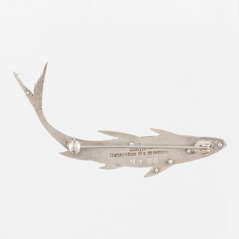 Wiwen Nilsson, a brooch, in the shape of a fish, silver, Lund 1961.