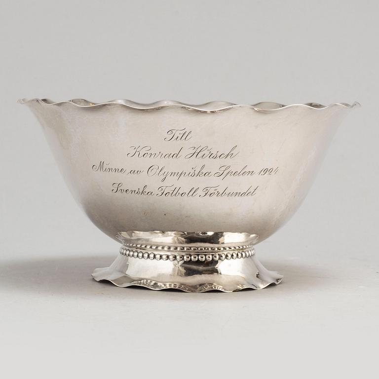 a silver bowl by CG Hallberg, memory of the Olympic games 1924 for soccer-player Konrad Hirsch.