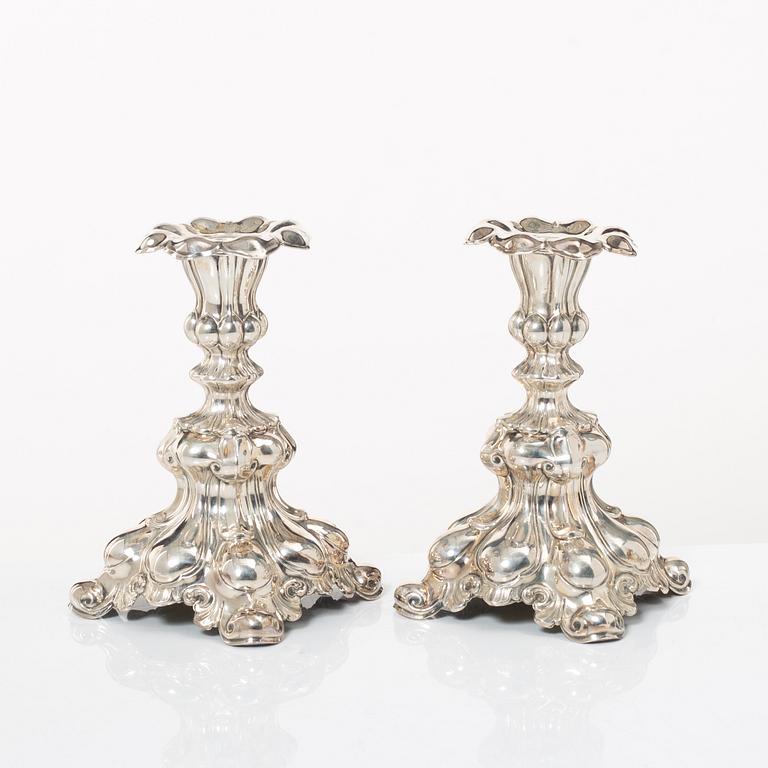 Candelsticks, a pair, silver, Baroque style, CG Hallberg, Stockholm, 1943.