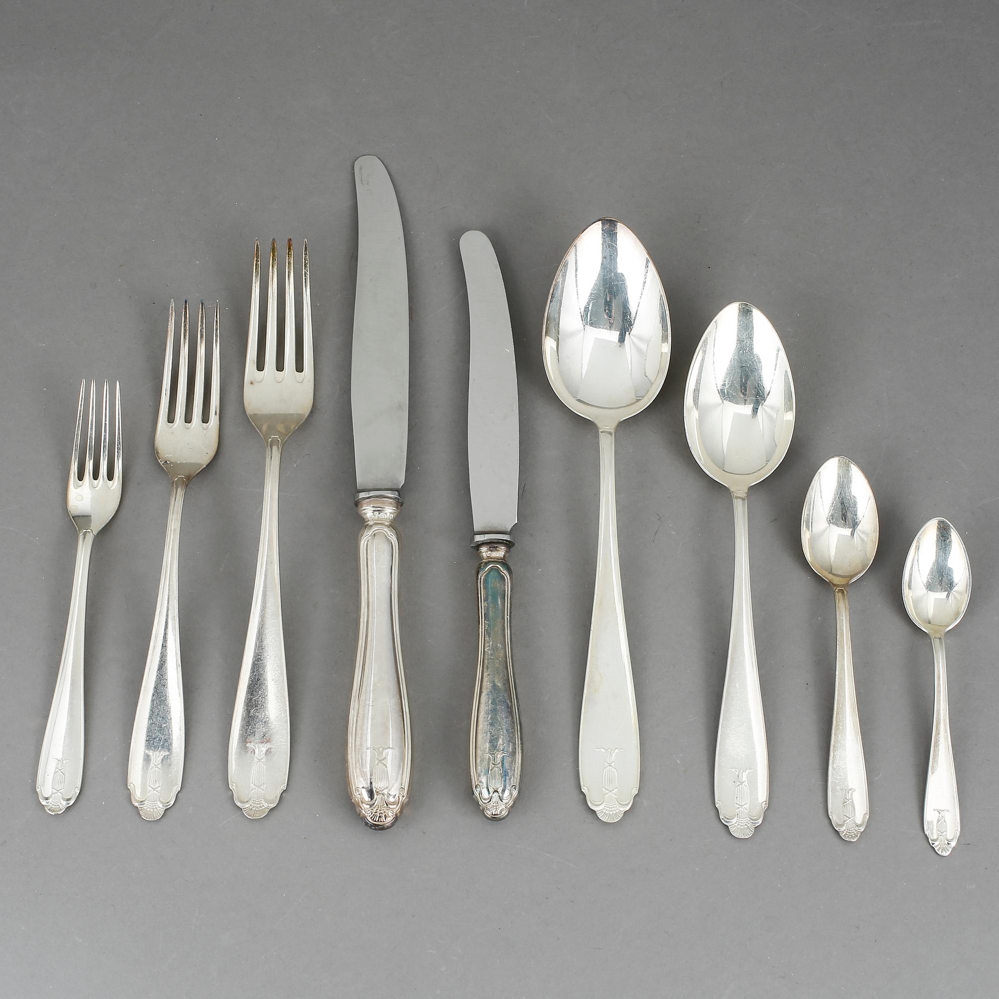 BESTICKSERVISDELAR, 108+1+2, silver, GAB Stockholm, 1900-talets mitt.Vikt ca 2850 gram.
