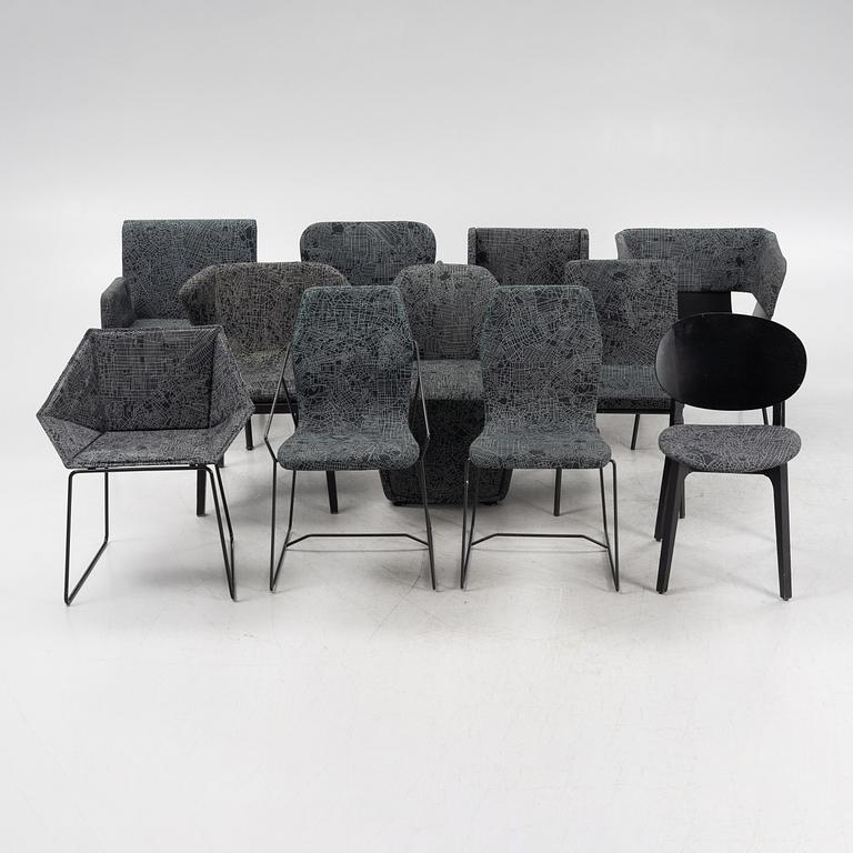 Claesson Koivisto Rune, 11 chairs and armchairs, various models, upholstered in the fabric "Metropolis", from the 2000s.