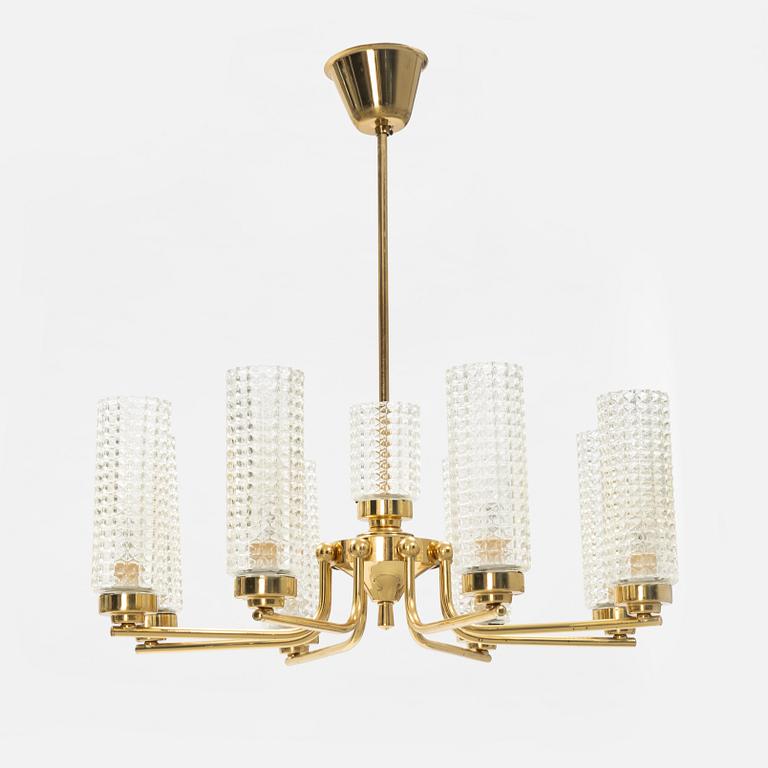 A glass and brass ceiling light, second half of the 20th Century.