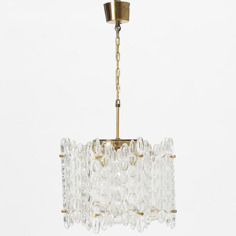 Carl Fagerlund,  a glass and brass ceiling lamp, Orrefors, Sweden, second half of the 20th century.