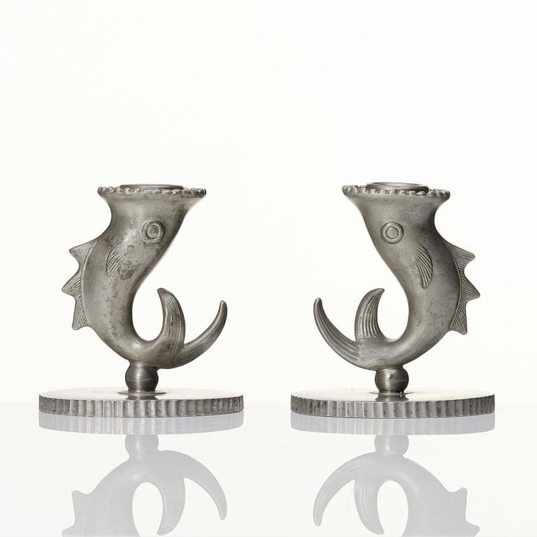 Carl Milles, two pewter candlesticks, Herman Bergman AB, Stockholm 1927 and 1930.